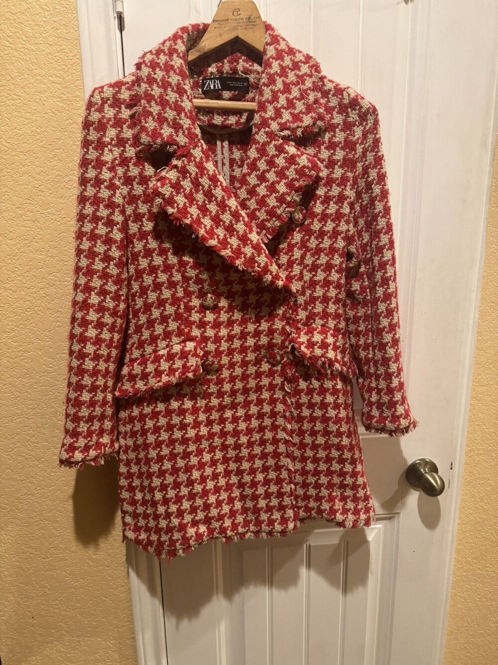 ZARA Houndstooth Textured Tweed Double Breasted Bloggers - Emily in Paris Size M - Picture 4 of 10